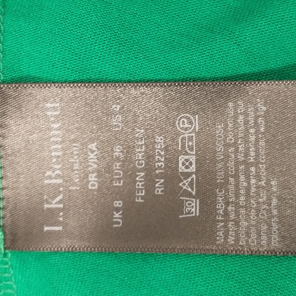 Emerald Green Knit Wrap Dress L K Bennett London Made in Portugal Ruffle sz 4-6 - Picture 9 of 10